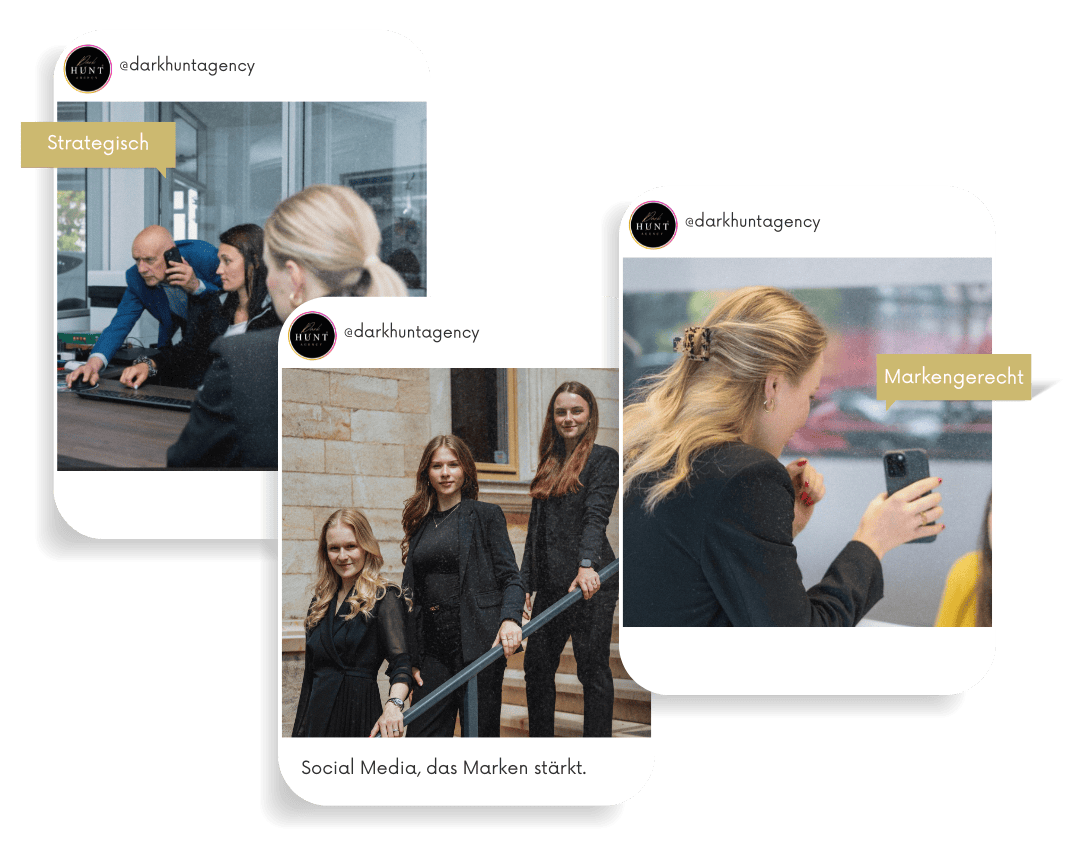 Social Media Agentur Dark Hunt Agency bei der strategischen und markengerechten Umsetzung von Kundenprojekten, mit Fokus auf Social Media Management, das Marken stärkt.