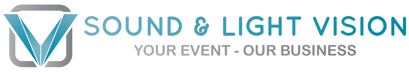 Logo von Sound & Light Vision mit stilisiertem V-Symbol und blau-grauer Schrift.