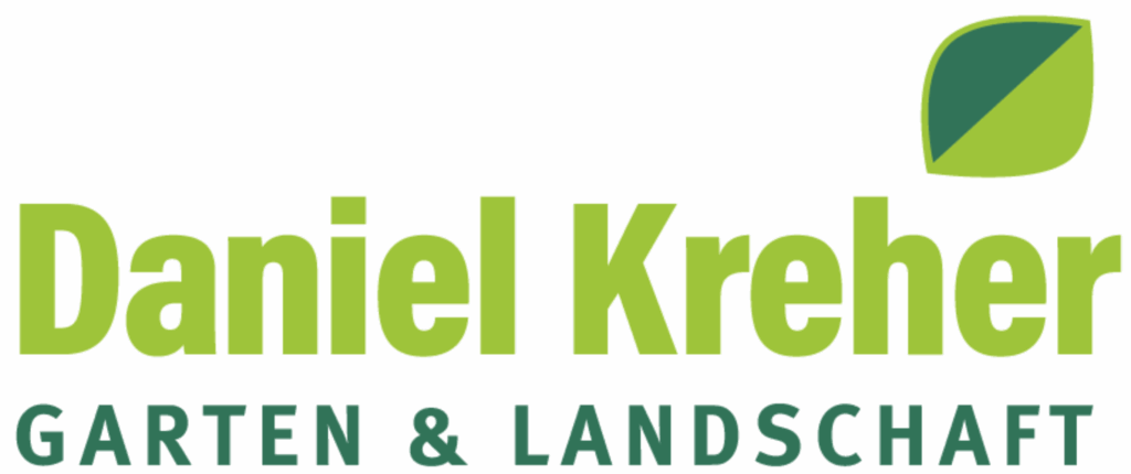 Logo von Daniel Kreher Garten & Landschaft mit grünem Schriftzug und stilisiertem Blatt-Symbol.